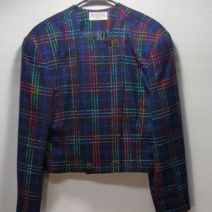 PENDLETON Vintage Blazer Jacket Red Black Green Plaid Virgin Wool Size S